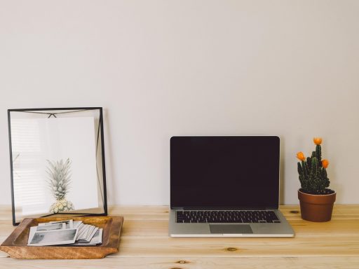 Nette en overzichtelijke bureaubladwerkplek met laptop en georganiseerde apps